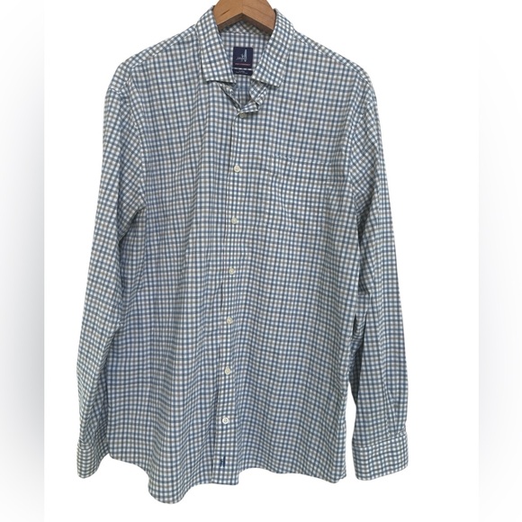 johnnie-O Navy and White Plaid Button Down Shirt - Picture 1 of 7